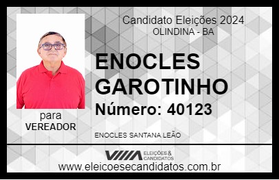 Candidato ENOCLES GAROTINHO 2024 - OLINDINA - Eleições