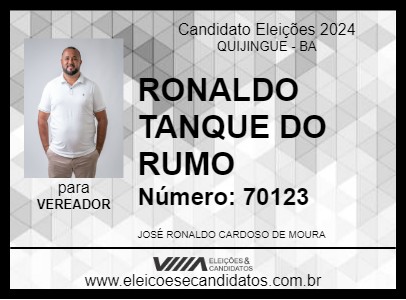 Candidato RONALDO TANQUE DO RUMO 2024 - QUIJINGUE - Eleições