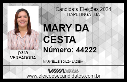 Candidato MARY DA CESTA 2024 - ITAPETINGA - Eleições