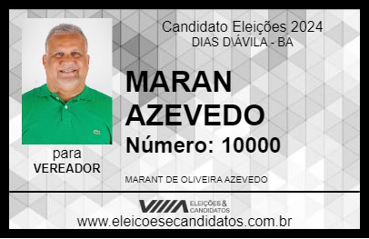 Candidato MARAN AZEVEDO 2024 - DIAS D\ÁVILA - Eleições