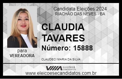 Candidato CLAUDIA TAVARES 2024 - RIACHÃO DAS NEVES - Eleições