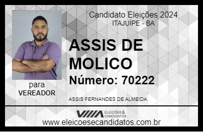 Candidato ASSIS DE MOLICO 2024 - ITAJUÍPE - Eleições