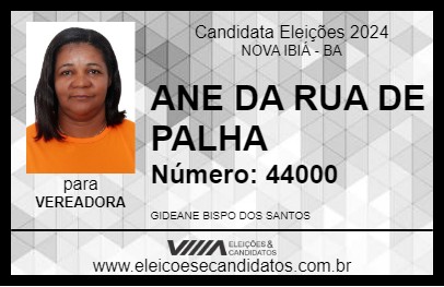 Candidato ANE DA RUA DE PALHA 2024 - NOVA IBIÁ - Eleições