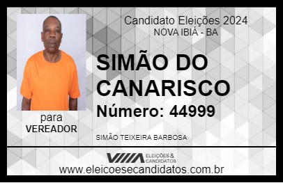 Candidato SIMÃO DO CANARISCO 2024 - NOVA IBIÁ - Eleições