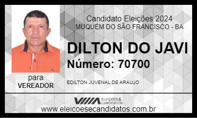 Candidato DILTON DO JAVI  2024 - MUQUÉM DO SÃO FRANCISCO - Eleições