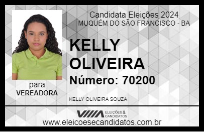 Candidato KELLY OLIVEIRA 2024 - MUQUÉM DO SÃO FRANCISCO - Eleições