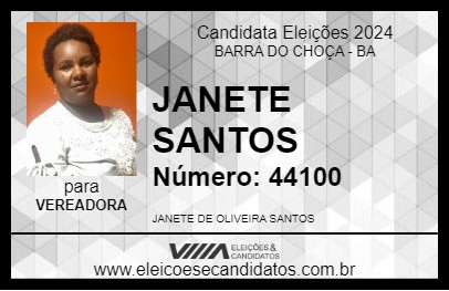 Candidato JANETE SANTOS  2024 - BARRA DO CHOÇA - Eleições