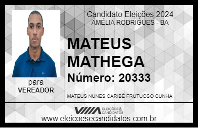 Candidato MATEUS MATHEGA 2024 - AMÉLIA RODRIGUES - Eleições