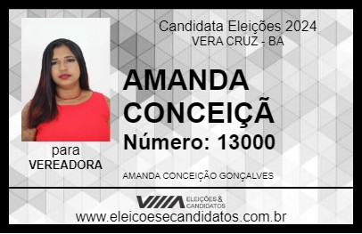 Candidato AMANDA NETA DE GATO 2024 - VERA CRUZ - Eleições