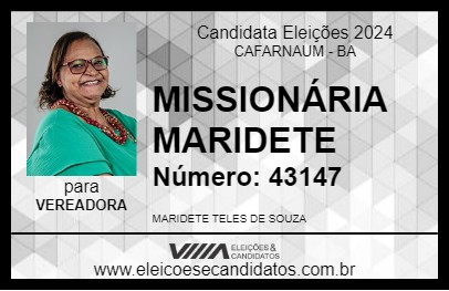 Candidato MISSIONÁRIA MARIDETE 2024 - CAFARNAUM - Eleições