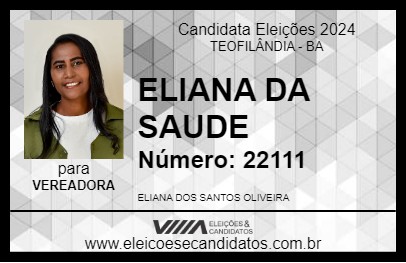 Candidato ELIANA DA SAUDE  2024 - TEOFILÂNDIA - Eleições