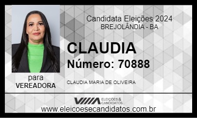 Candidato CLAUDIA 2024 - BREJOLÂNDIA - Eleições