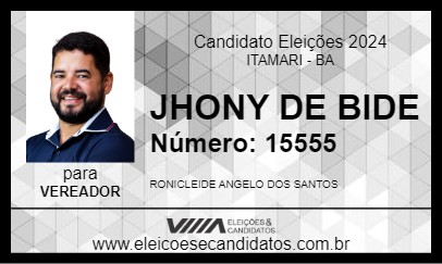 Candidato JHONY DE BIDE 2024 - ITAMARI - Eleições