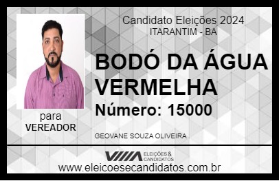 Candidato BODÓ DA ÁGUA VERMELHA 2024 - ITARANTIM - Eleições