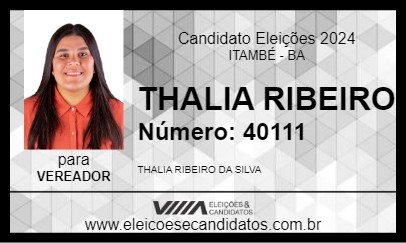 Candidato THALIA RIBEIRO 2024 - ITAMBÉ - Eleições