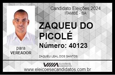 Candidato ZAQUEU DO PICOLÉ 2024 - ITAMBÉ - Eleições