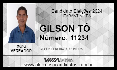 Candidato GILSON TÓ 2024 - ITARANTIM - Eleições