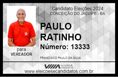 Candidato PAULO RATINHO 2024 - CONCEIÇÃO DO JACUÍPE - Eleições