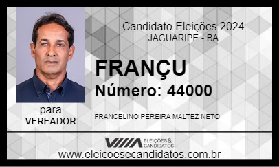 Candidato FRANÇU 2024 - JAGUARIPE - Eleições