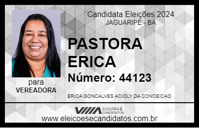 Candidato PASTORA ERICA 2024 - JAGUARIPE - Eleições