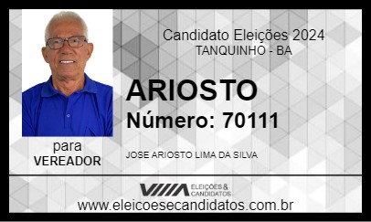 Candidato ARIOSTO 2024 - TANQUINHO - Eleições