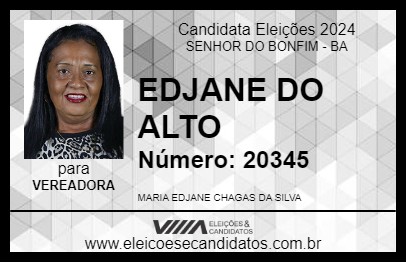 Candidato EDJANE DO ALTO 2024 - SENHOR DO BONFIM - Eleições