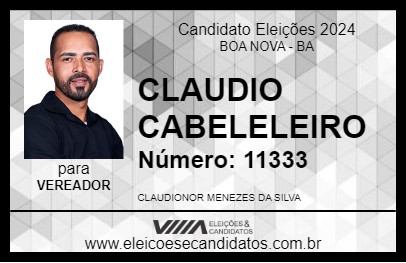 Candidato CLAUDIO CABELELEIRO 2024 - BOA NOVA - Eleições