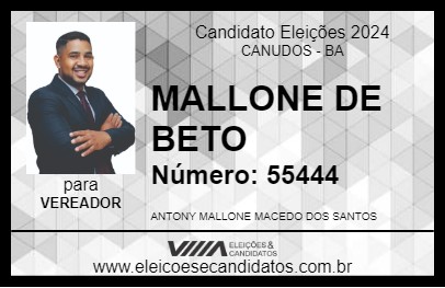 Candidato MALLONE DE BETO 2024 - CANUDOS - Eleições