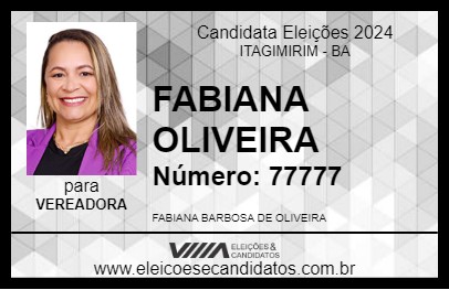 Candidato FABIANA OLIVEIRA 2024 - ITAGIMIRIM - Eleições