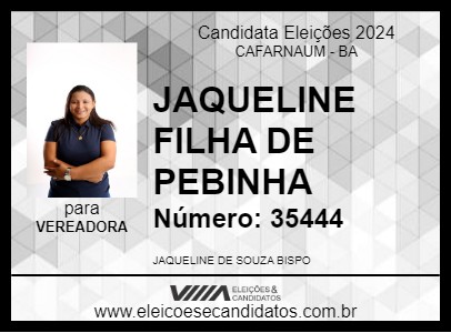 Candidato JAQUELINE FILHA DE PEBINHA 2024 - CAFARNAUM - Eleições