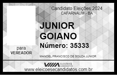 Candidato JUNIOR GOIANO 2024 - CAFARNAUM - Eleições