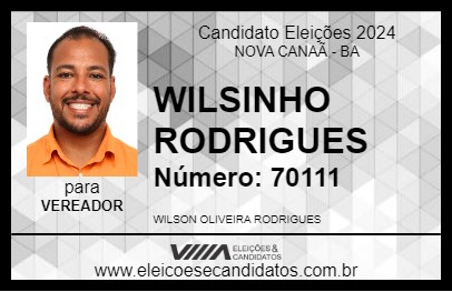 Candidato WILSINHO RODRIGUES 2024 - NOVA CANAÃ - Eleições