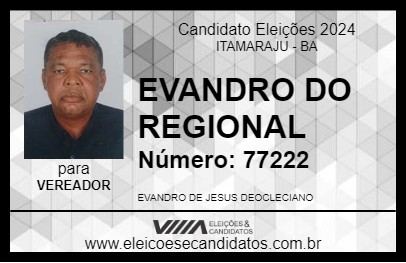 Candidato EVANDRO DO REGIONAL 2024 - ITAMARAJU - Eleições