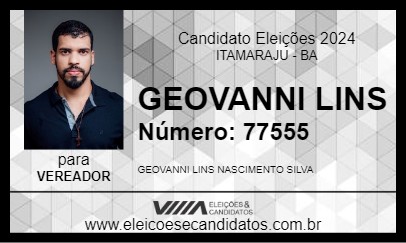 Candidato GEOVANNI LINS 2024 - ITAMARAJU - Eleições