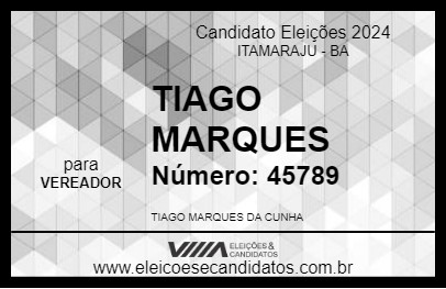 Candidato TIAGO MARQUES 2024 - ITAMARAJU - Eleições