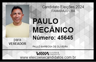 Candidato PAULO MECÂNICO 2024 - ITAMARAJU - Eleições