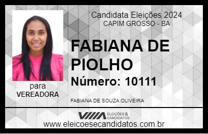 Candidato FABIANA DE PIOLHO 2024 - CAPIM GROSSO - Eleições