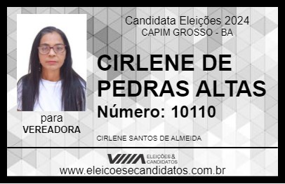 Candidato CIRLENE DE PEDRAS ALTAS 2024 - CAPIM GROSSO - Eleições