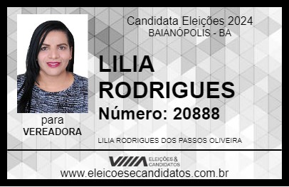 Candidato LILIA RODRIGUES 2024 - BAIANÓPOLIS - Eleições