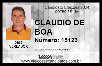 Candidato CLAUDIO DE BOA 2024 - COTEGIPE - Eleições