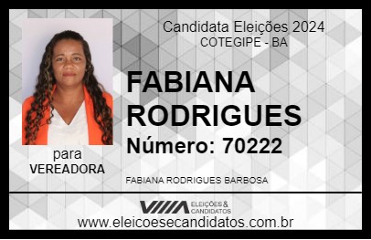 Candidato FABIANA RODRIGUES 2024 - COTEGIPE - Eleições