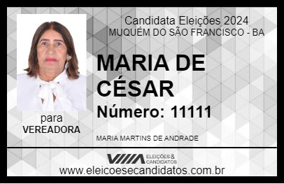 Candidato MARIA DE CÉSAR 2024 - MUQUÉM DO SÃO FRANCISCO - Eleições