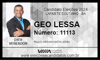 Candidato GEO LESSA 2024 - LAFAIETE COUTINHO - Eleições