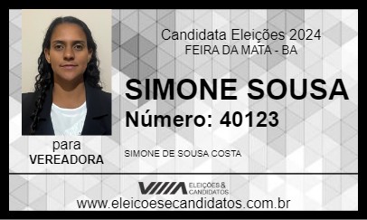 Candidato SIMONE SOUSA 2024 - FEIRA DA MATA - Eleições