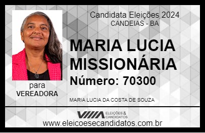 Candidato MARIA LUCIA MISSIONÁRIA 2024 - CANDEIAS - Eleições