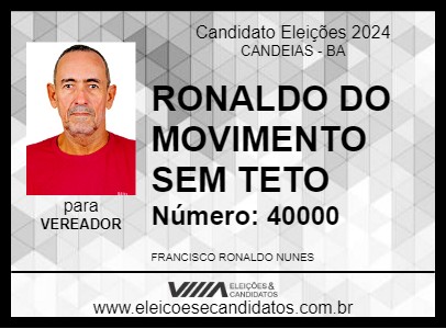 Candidato RONALDO DO MOVIMENTO SEM TETO 2024 - CANDEIAS - Eleições