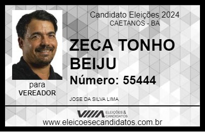 Candidato ZECA TONHO BEIJU 2024 - CAETANOS - Eleições