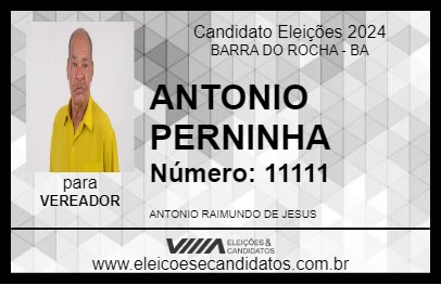 Candidato ANTONIO PERNINHA 2024 - BARRA DO ROCHA - Eleições