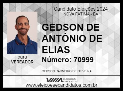 Candidato GEDSON DE ANTÔNIO DE ELIAS 2024 - NOVA FÁTIMA - Eleições