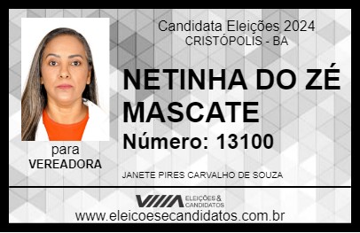 Candidato NETINHA DO ZÉ MASCATE 2024 - CRISTÓPOLIS - Eleições